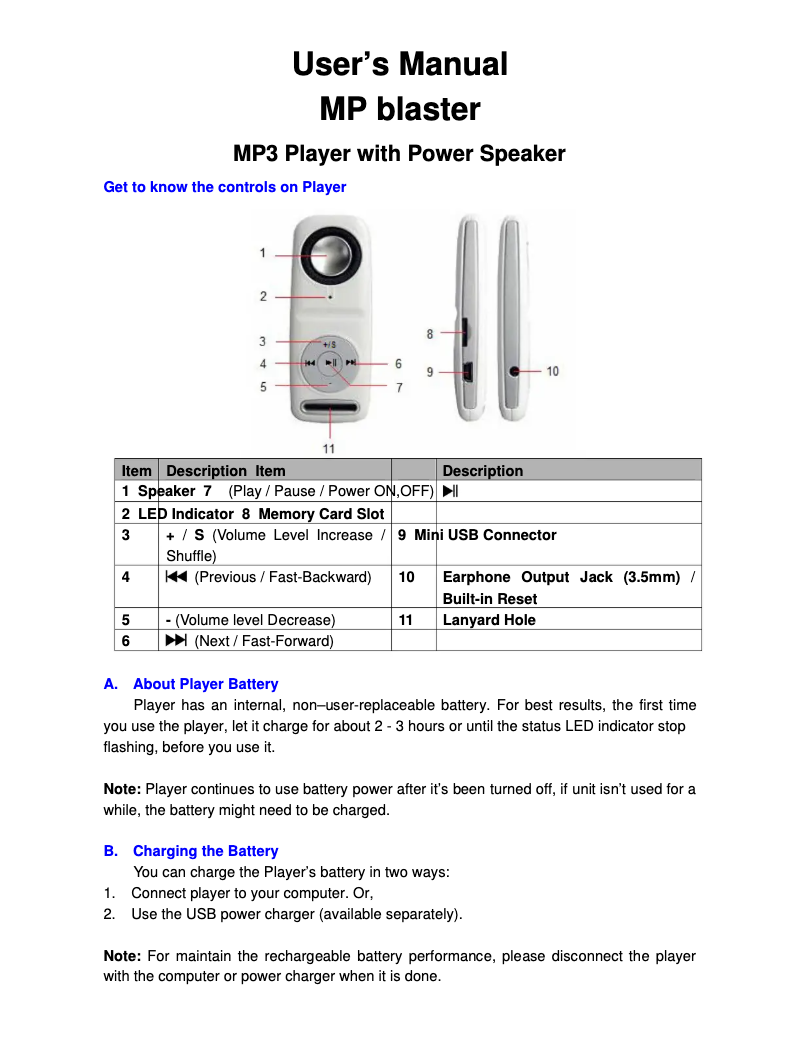 Page n°1 - Manuel utilisateur Lenco MPblaster Snoopy