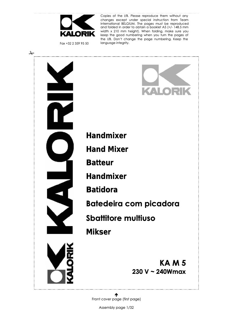 Page n°1 - Manuel utilisateur Kalorik KA M 5