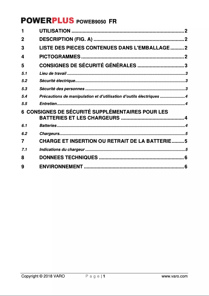 Image de la première page du manuel de l'appareil POWEB9050