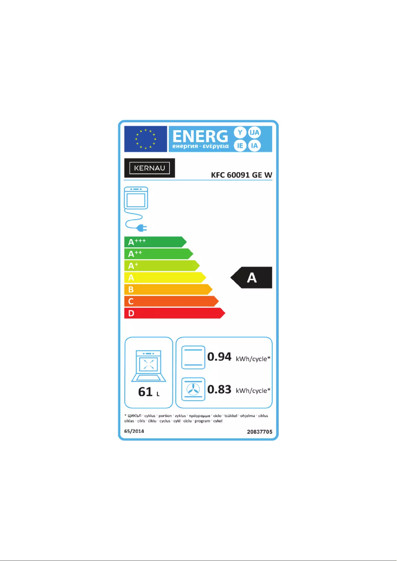 Page 1 de la notice Label énergétique Kernau KFC 60091 GE W