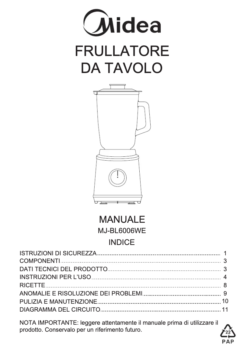 Image de la première page du manuel de l'appareil MJ-BL6006WE