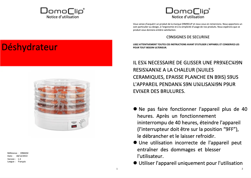 Page 1 de la notice Manuel utilisateur Livoo DOM202