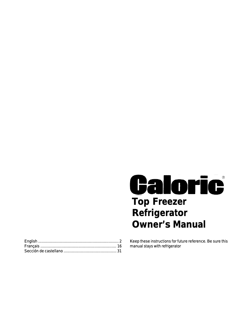 Page 1 of the manual User Manual Caloric GTG21B2W