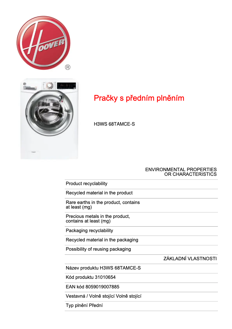 Image de la première page du manuel de l'appareil H3WS 68TAMCE-S