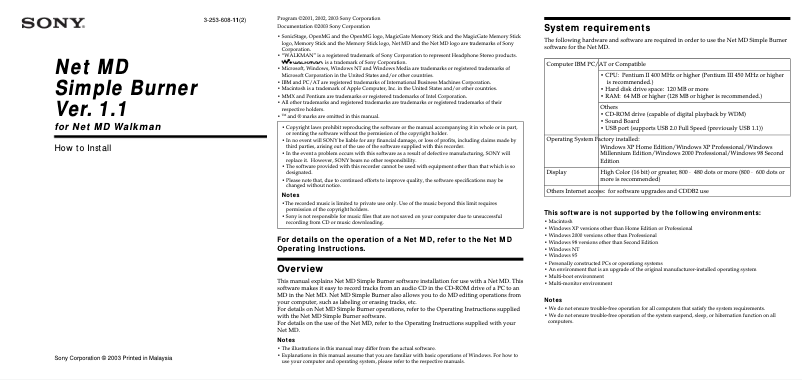 Página 1 del manual Guía de instalación Sony MZ-S1
