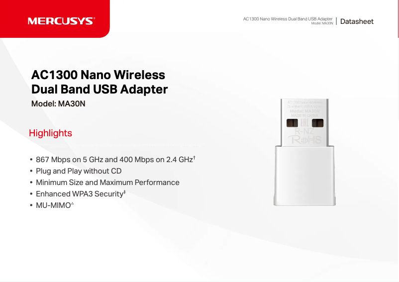 Page 1 de la notice Fiche technique Mercusys MA30N