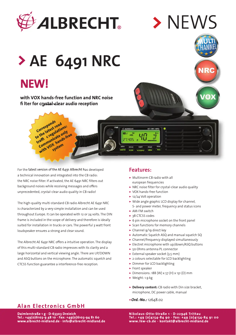 Página 1 del manual Ficha técnica Albrecht AE 6491