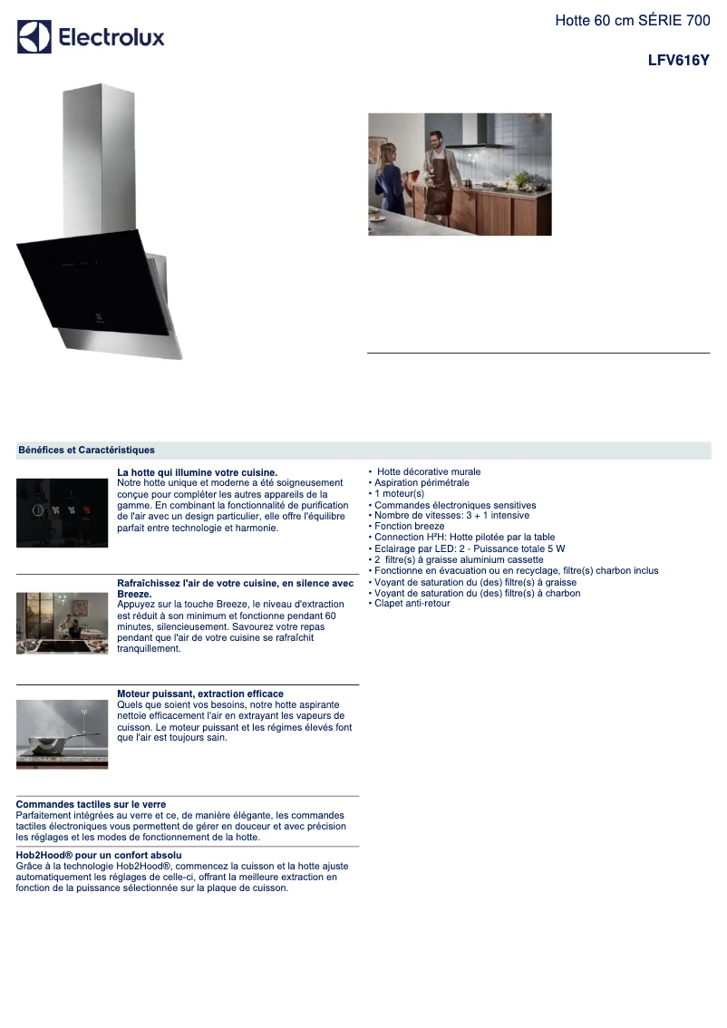 Page 1 de la notice Fiche technique Electrolux LFV616Y