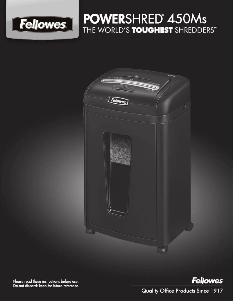 Page n°1 - Manuel utilisateur Fellowes Powershred 450Cs