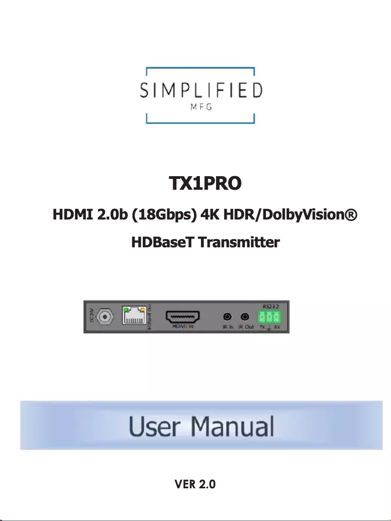 Page 1 de la notice Manuel utilisateur Simplified MFG TX1PRO