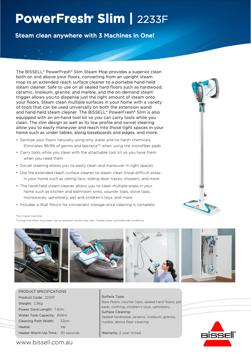 Page 1 de la notice Fiche technique Bissell PowerFresh Slim 2233F