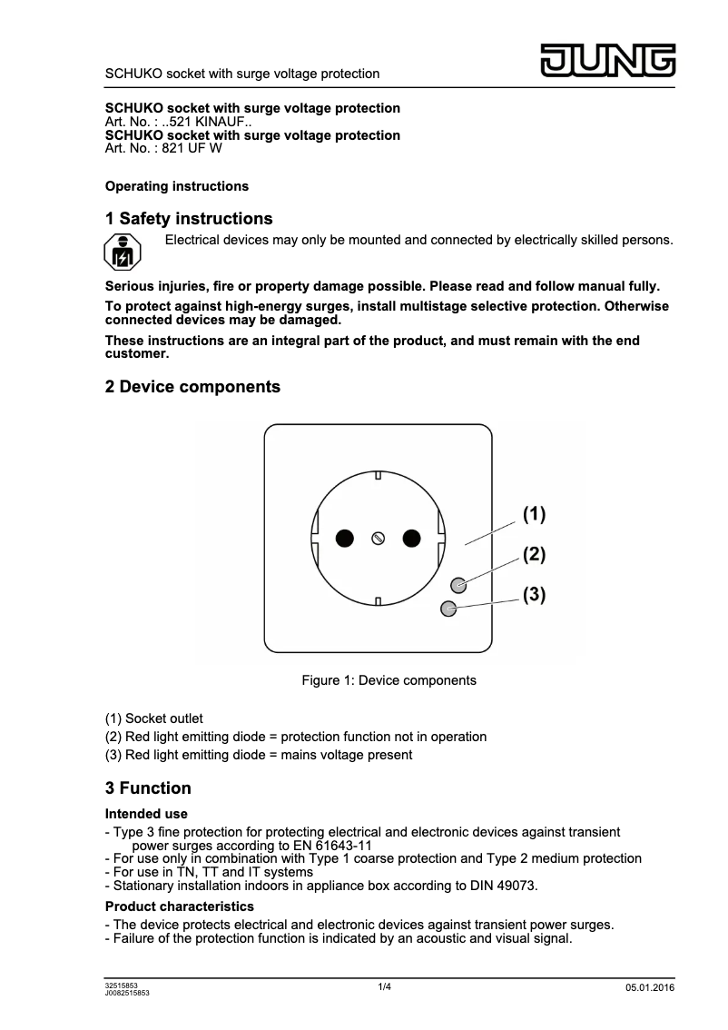 Page 1 de la notice Manuel utilisateur JUNG 521KIZNAUF