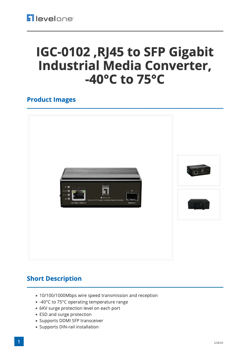 Page 1 de la notice Fiche technique LevelOne IGC-0102