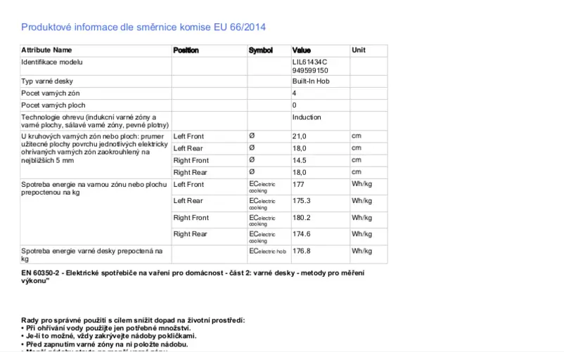 Page 1 de la notice Fiche technique Electrolux LIL61434C