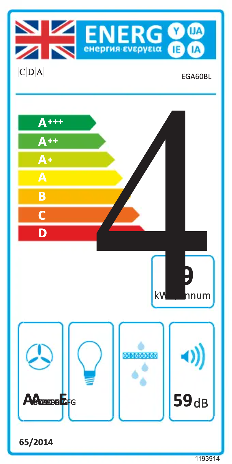 Page n°1 - Label énergétique CDA EGA60BL