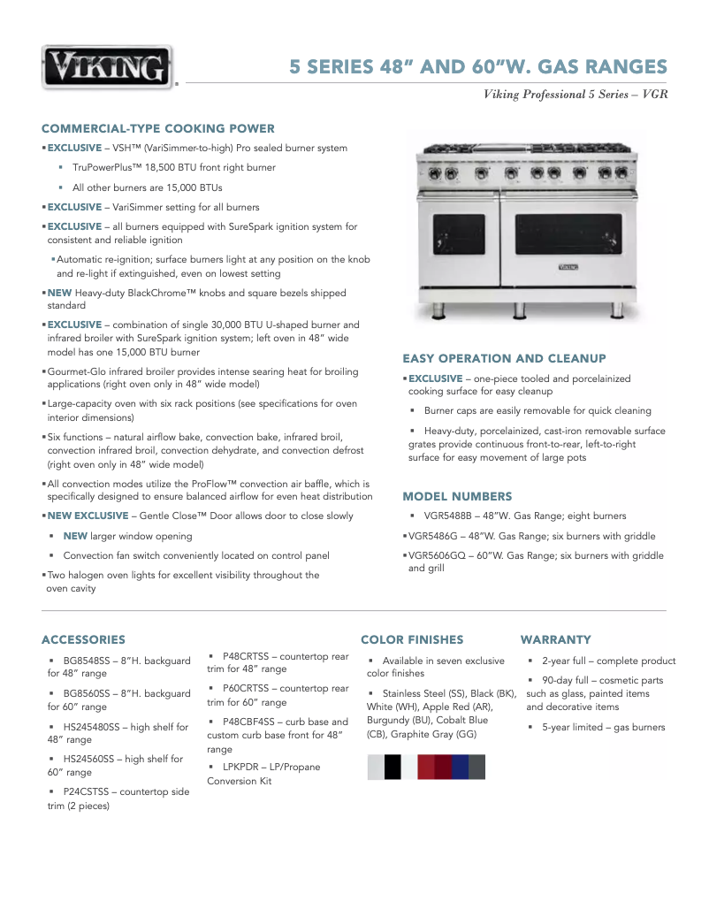 Página 1 del manual Ficha técnica Viking VGR5486GSSLP