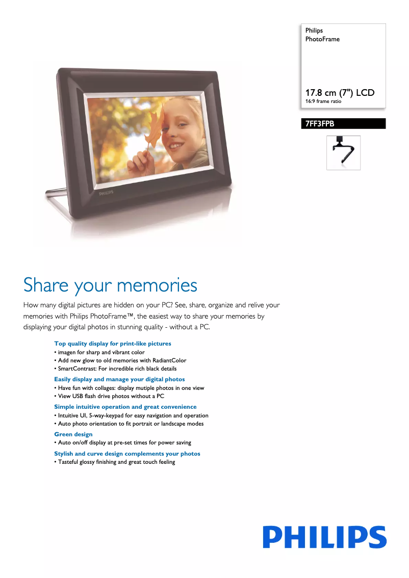 Page 1 de la notice Brochure Philips 7FF3FPB