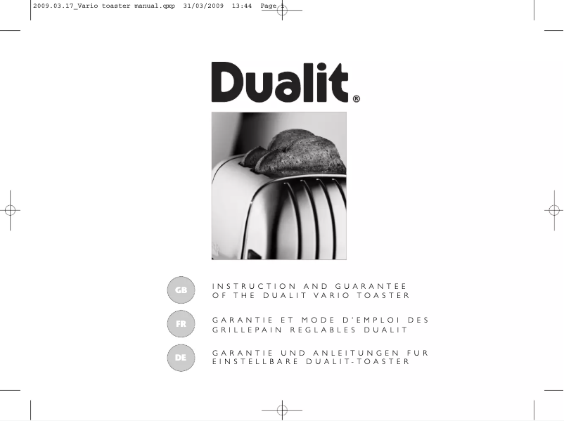 Page 1 de la notice Manuel utilisateur Dualit 42183