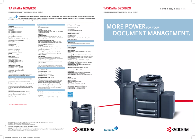 Page 1 de la notice Brochure Kyocera TASKalfa 620