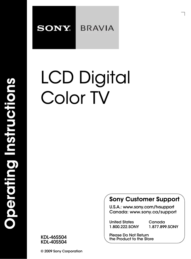 Page n°1 - Manuel utilisateur Sony Bravia KDL-40S504
