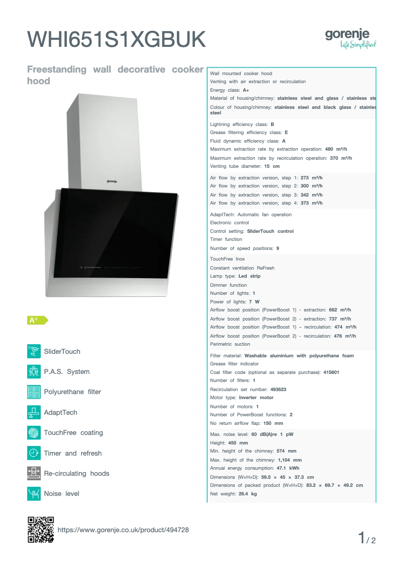 Page n°1 - Fiche technique Gorenje WHI651S1XGBUK