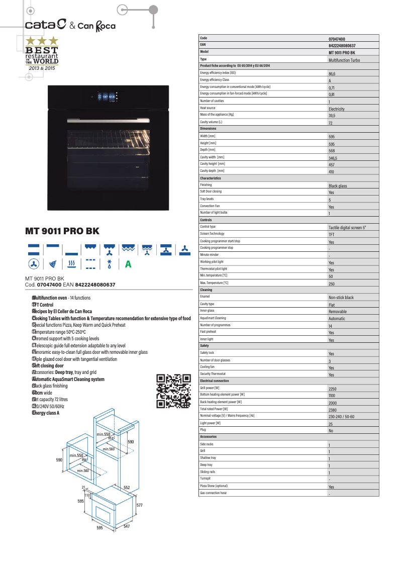 Page 1 de la notice Fiche technique CATA MT 9011 PRO BK