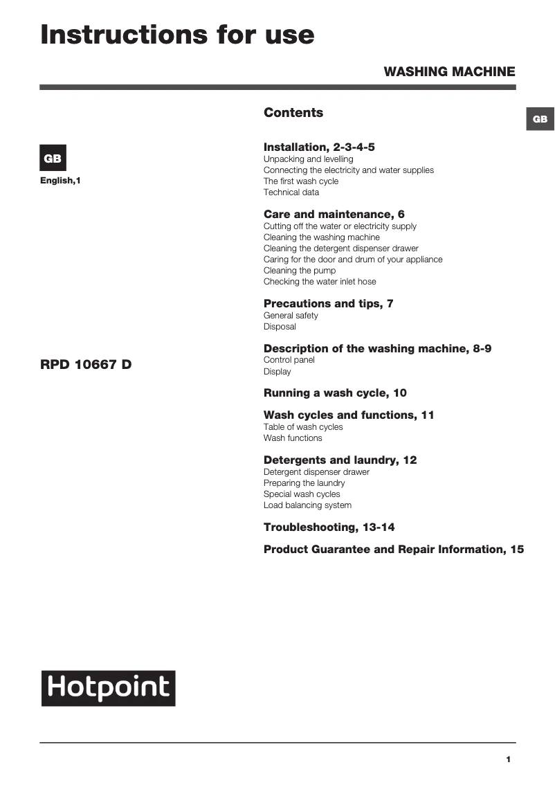 Image de la première page du manuel de l'appareil RPD 10667 DD UK