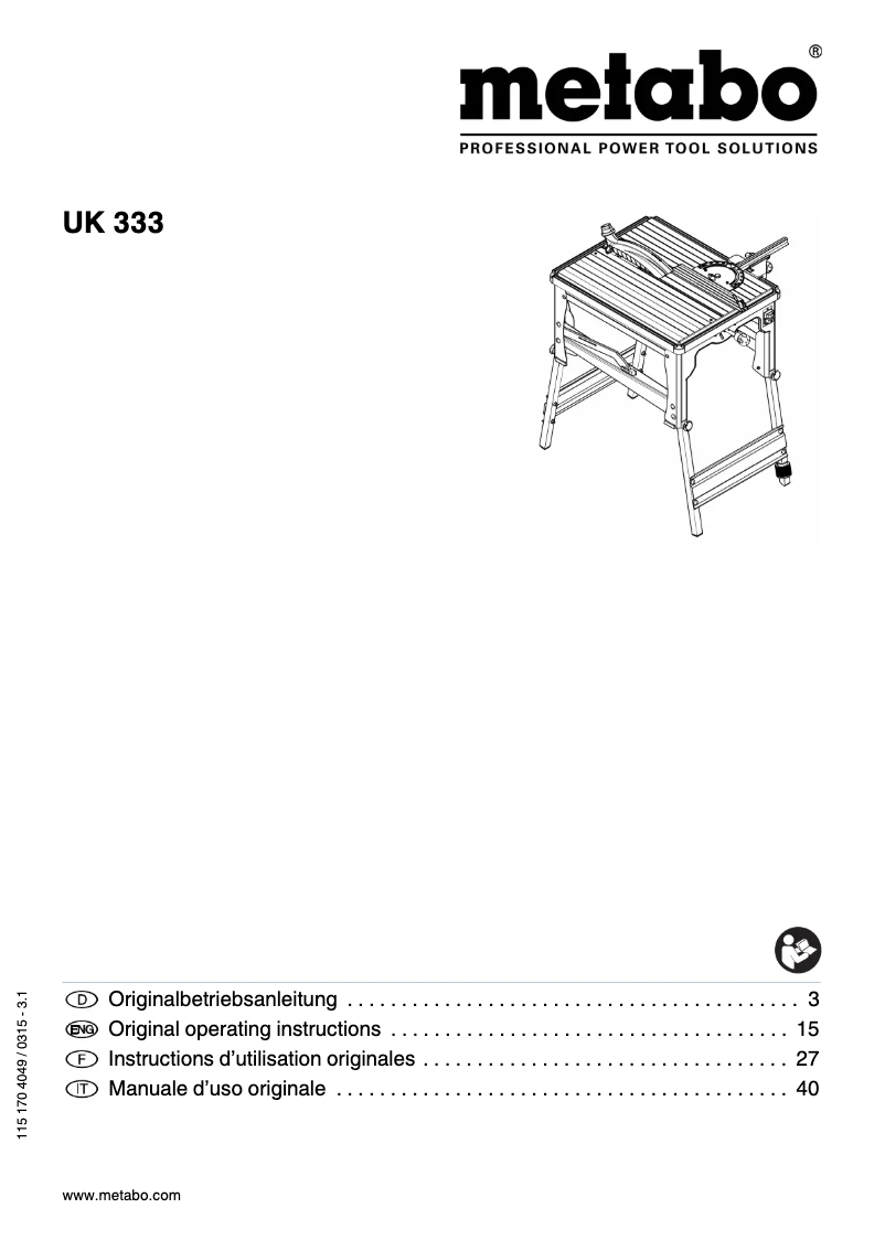 Page n°1 - Manuel utilisateur Metabo UK 333