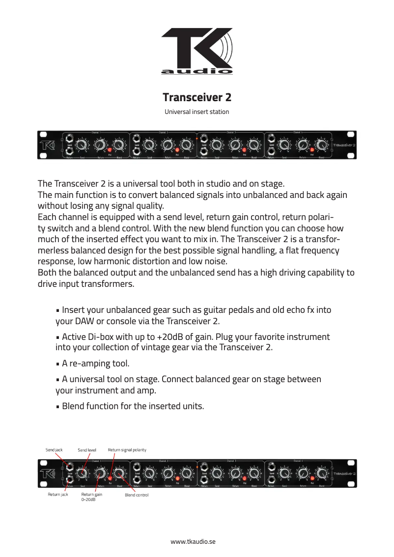 Page n°1 - Manuel utilisateur TK Audio Transceiver 2