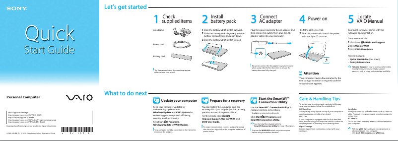 Page n°1 - Guide d'installation Sony Vaio VPCM111AX