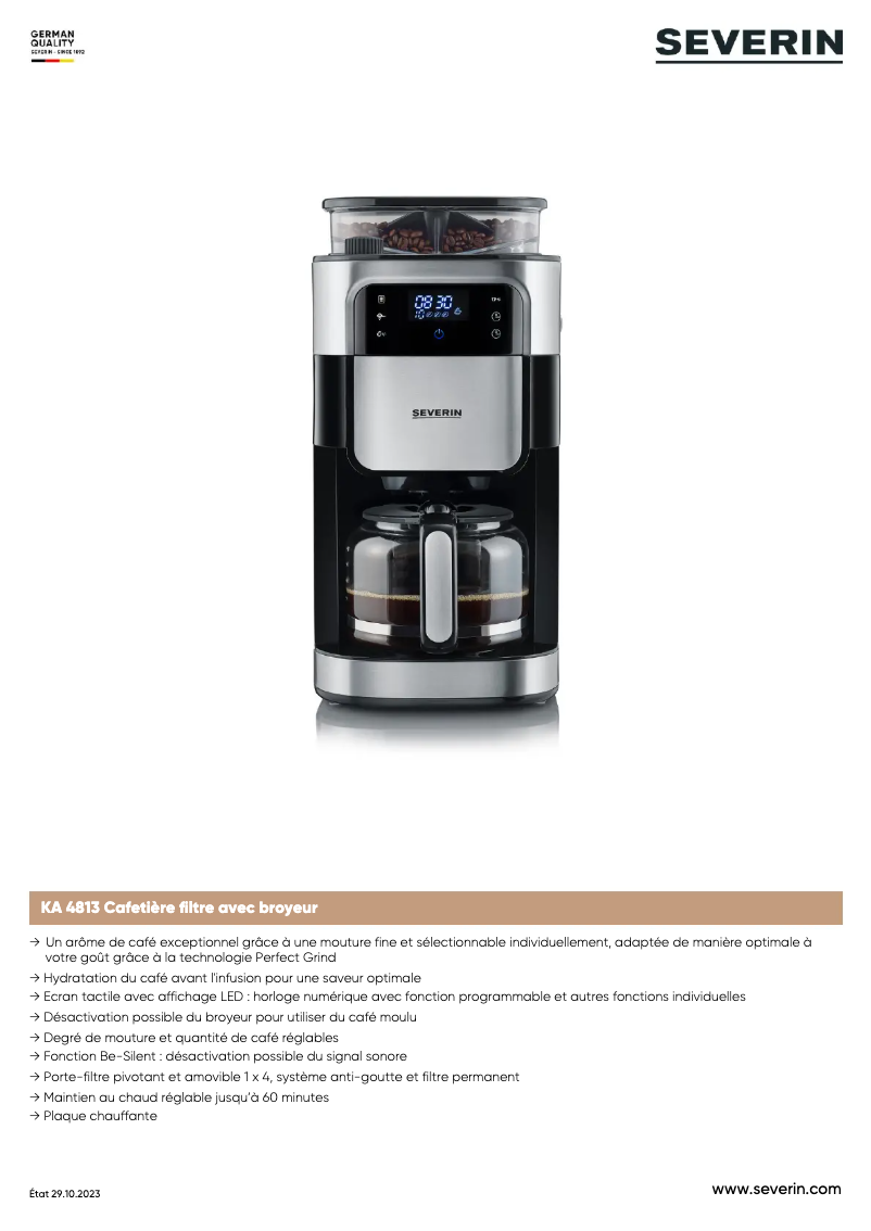 Page 1 de la notice Fiche technique Severin KA 4813