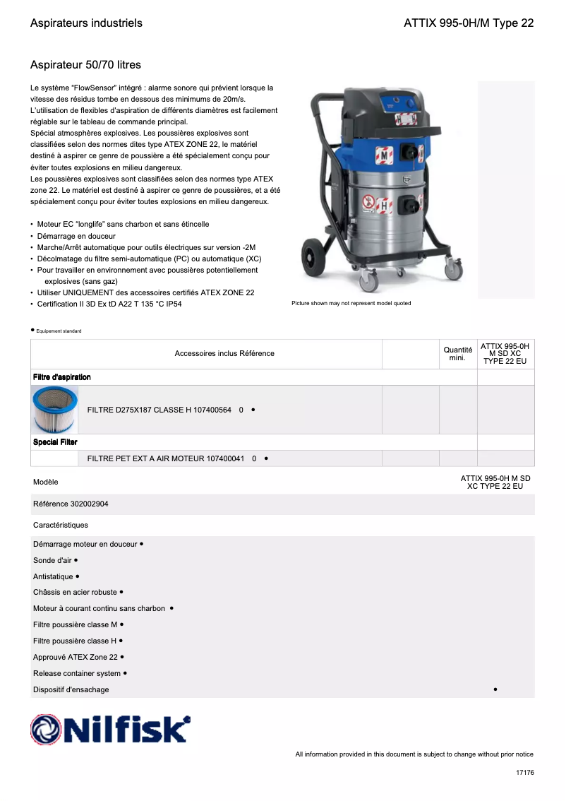 Page n°1 - Fiche technique Nilfisk ATTIX 995-0H/M SD XC