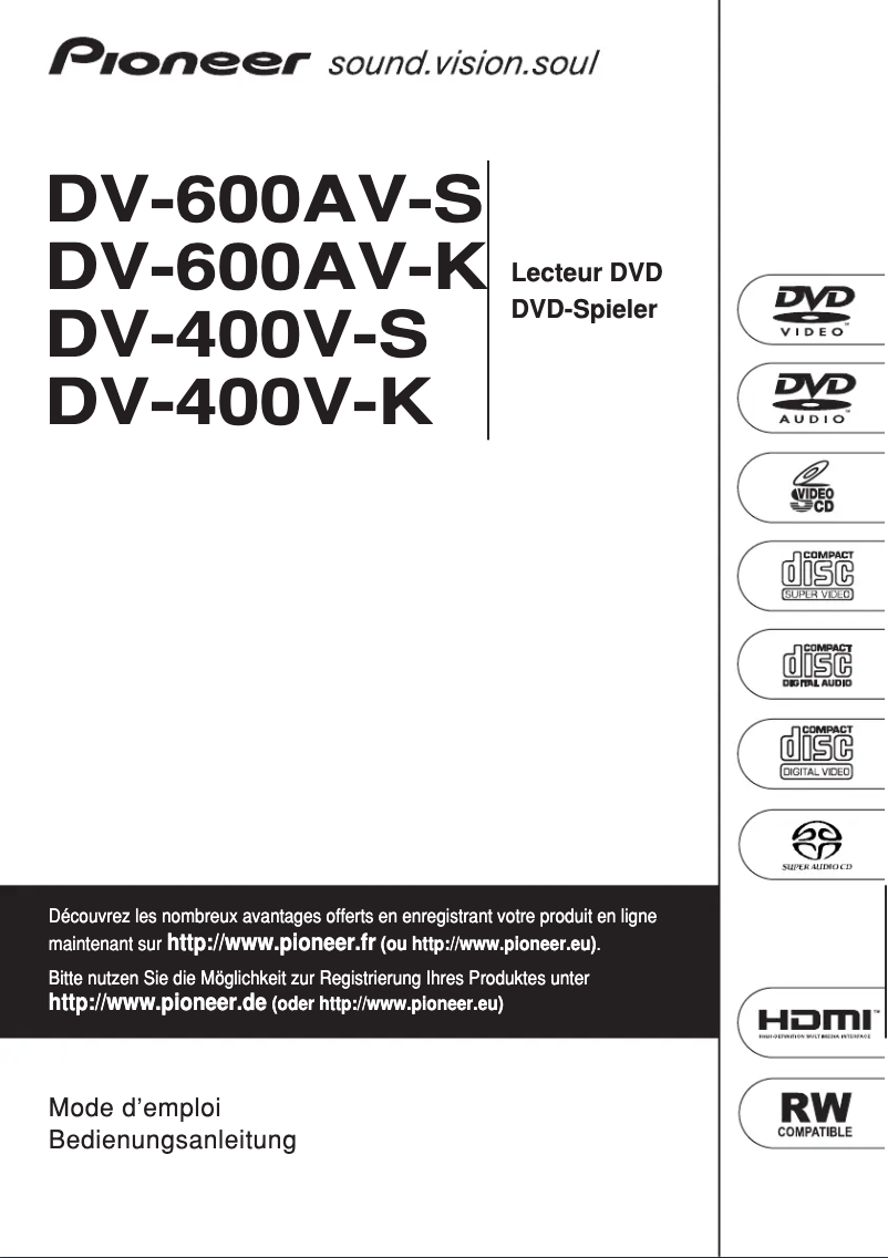 Page n°1 - Manuel utilisateur Pioneer DV-600AV-K