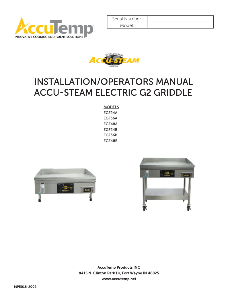 Image de la première page du manuel de l'appareil AccuSteam EGF2083A3650-S2