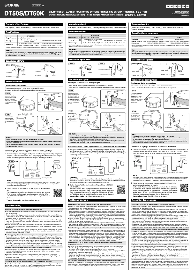 Page 1 de la notice Manuel utilisateur Yamaha DT50S