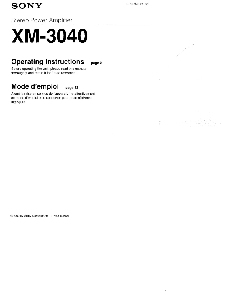 Page n°1 - Manuel utilisateur Sony XM-3040