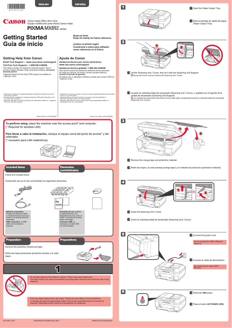 Image de la première page du manuel de l'appareil Pixma MX892