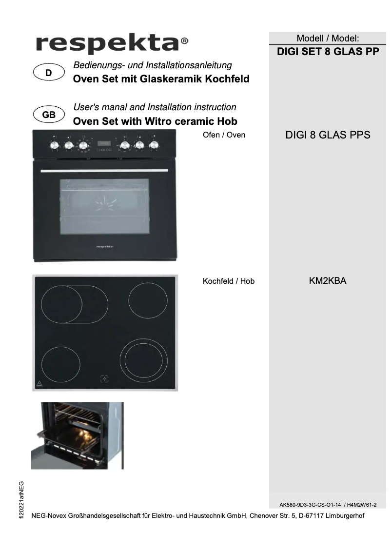 Page n°1 - Manuel utilisateur Respekta Simba DIGI SET 8 GLAS PP