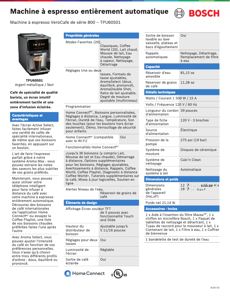 Page n°1 - Fiche technique Bosch TPU60501
