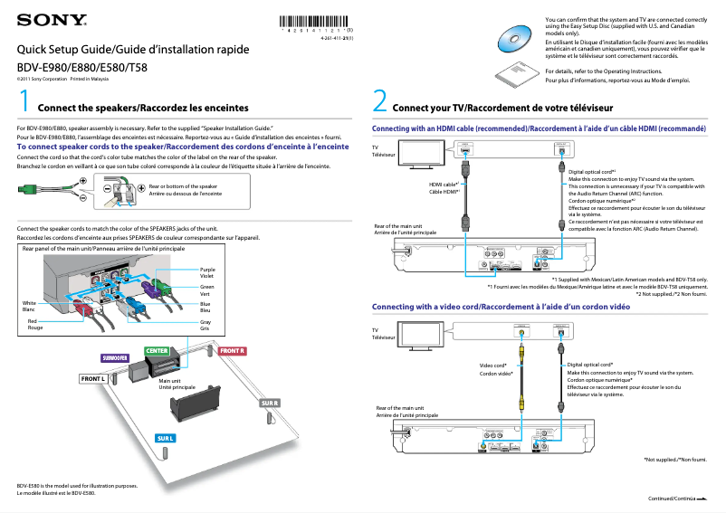 Page 1 de la notice Guide d'installation Sony BDV-E880