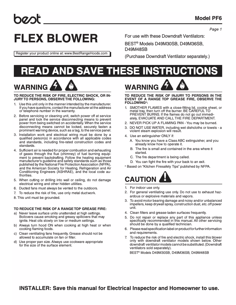 Page n°1 - Guide d'installation Best PF6