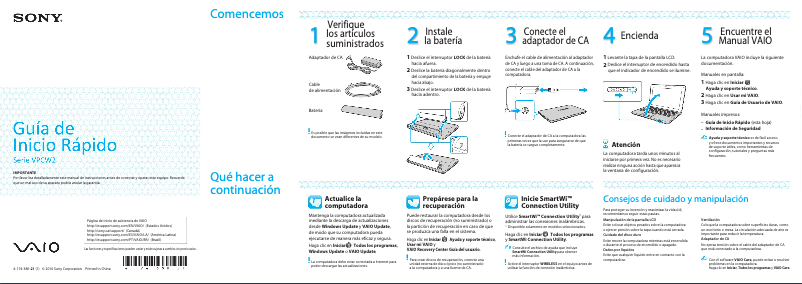 Image de la première page du manuel de l'appareil Vaio VPCW212AX