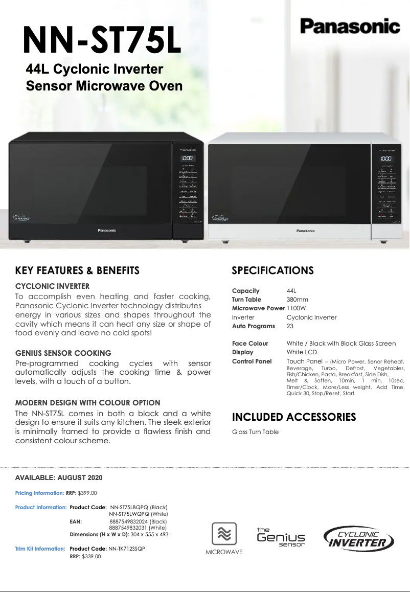 Page n°1 - Fiche technique Panasonic NN-ST75LW