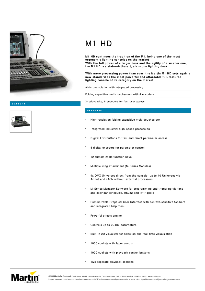 Page 1 de la notice Fiche technique Martin M1 HD