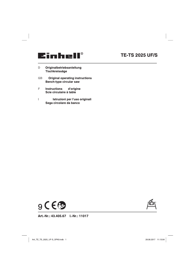 Page 1 de la notice Manuel utilisateur Einhell TE-TS 2025 UF/S