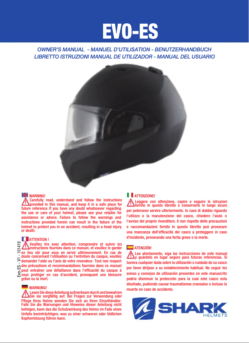 Page 1 de la notice Manuel utilisateur Shark EVO-ES