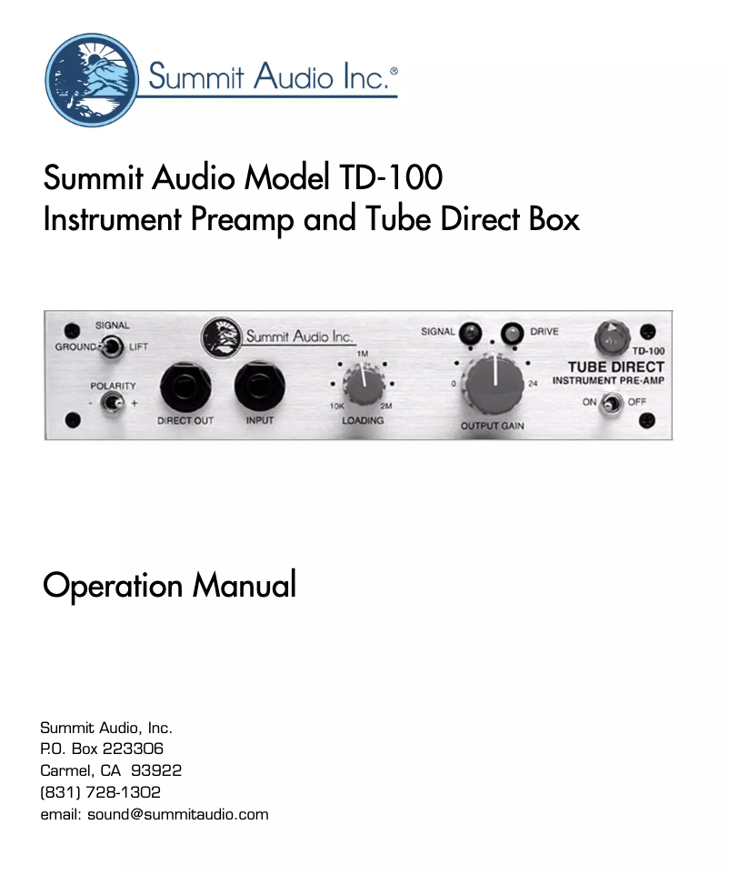 Page n°1 - Manuel utilisateur Summit Audio TD-100