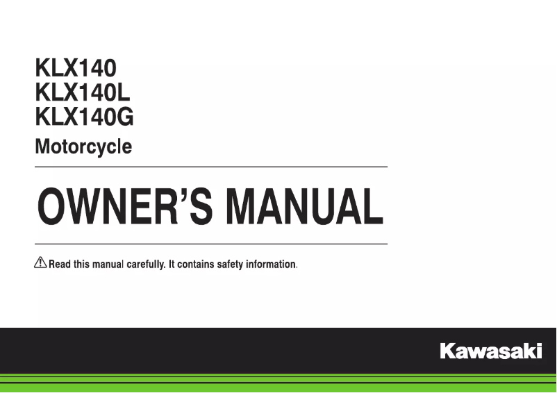Image de la première page du manuel de l'appareil KLX140L (2018)