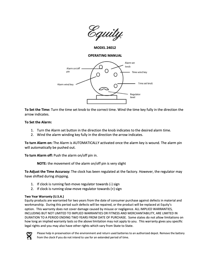 Page 1 de la notice Manuel utilisateur Equity 24014