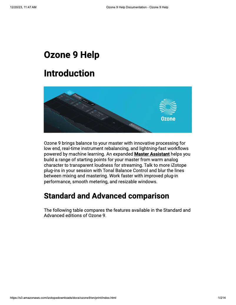 Page 1 de la notice Manuel utilisateur iZotope Ozone 9 Standard